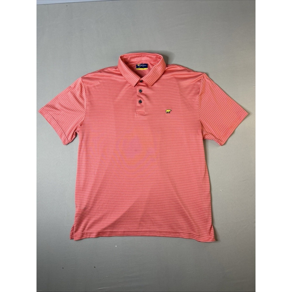 Jack Nicklaus Mens XL Golf Polo Pink White Stripe Golden Bear StayDri